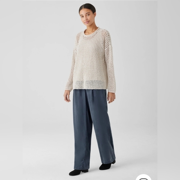 Eileen Fisher Bone Peruvian Boucle Crew Neck Pullover Top Size M Sweater - Picture 1 of 9